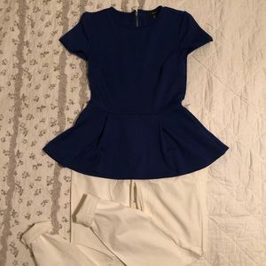 Royal blue cotton peplum tank top - S